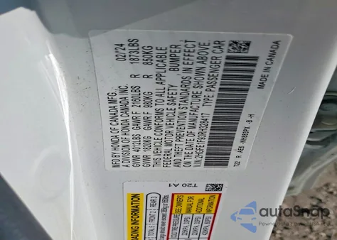 2024 Honda Civic Touring z USA, uszkodzony, nr VIN 2HGFE1F93RH328417